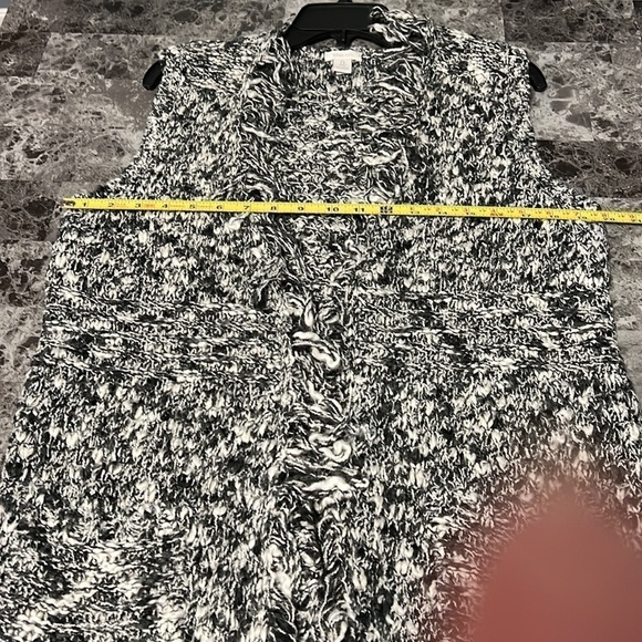 Chicos Black White Marled Fringe Vest Open Long Knit Sweater Cardigan Duster S - Picture 13 of 14